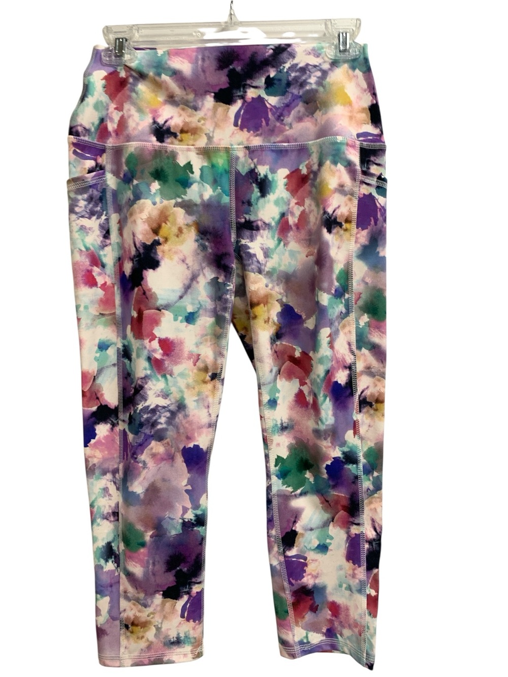 Reebok Multicolor Watercolor Print Leggings -Purple, Green, Pink, Blue, Cream S8